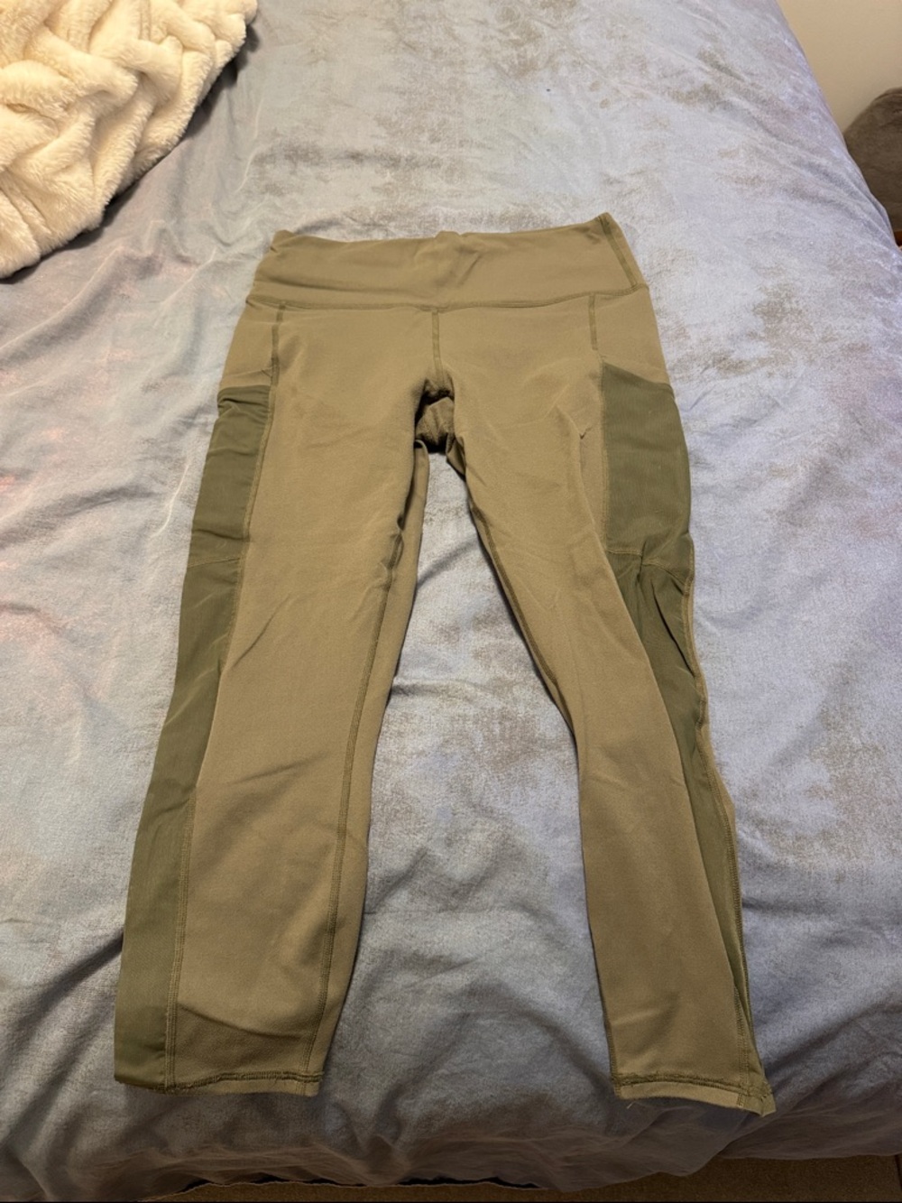 Fabletics Olive Green Active Leggings with Contrast Panels